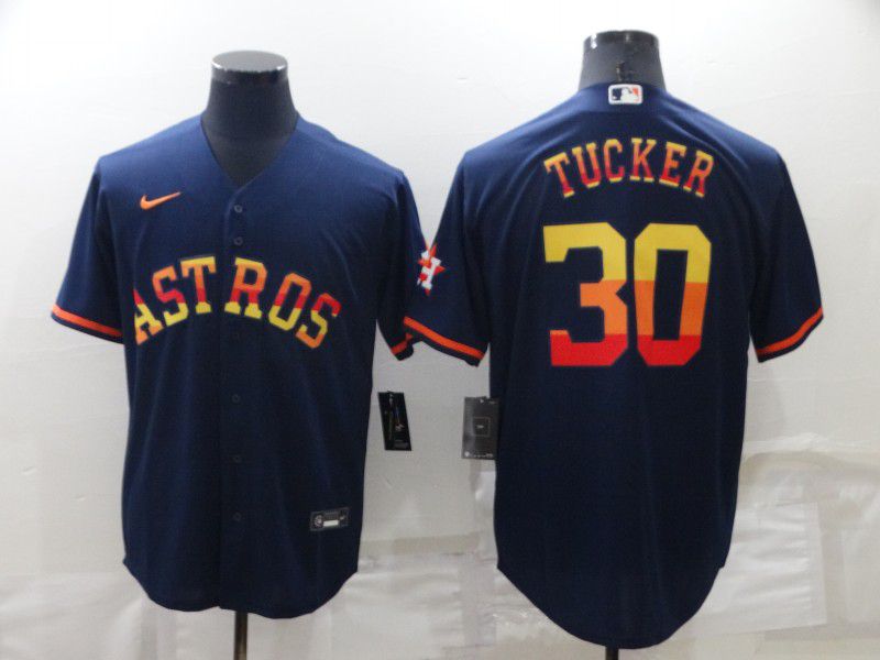 Men Houston Astros 30 Tucker Blue Rainbow Edition Game Nike 2022 MLB Jerseys